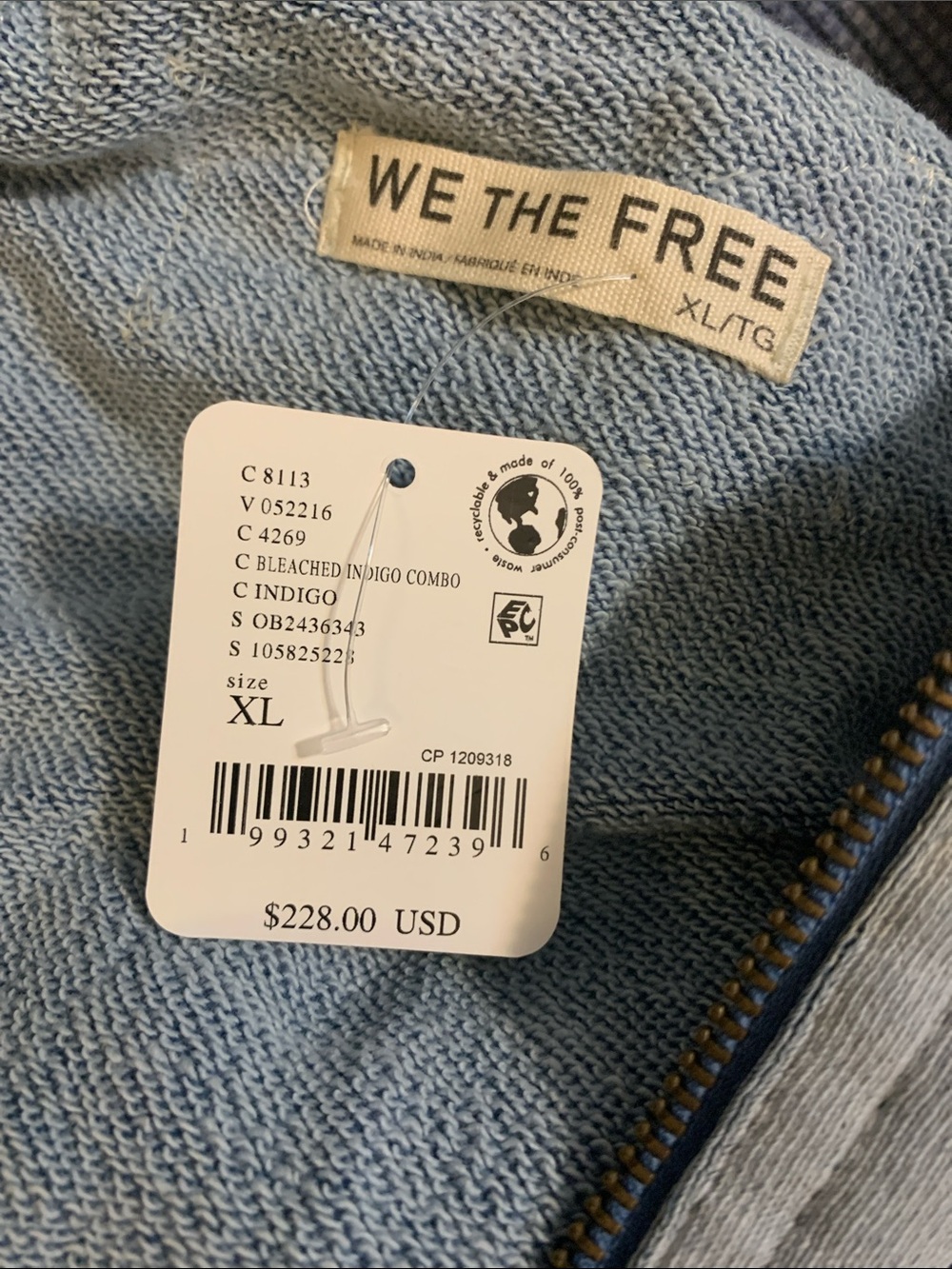 Free People Wild Blues 62 Zip Hoodie NWT We The Free Blue - Picture 8 of 10